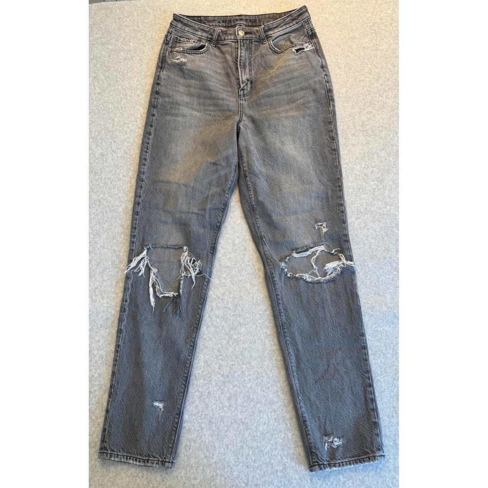 American Eagle Highest Rise Mom Jeans Distressed Black Size 8 X-Long
